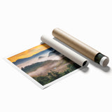 Extra large rolled print featuring a serene Taiwanese landscape with soft floral elements in pastel colors.