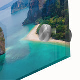 Large abstract wall art depicting a mid-century modernist Thai landscape in muted earth tones, ideal for dining room art.