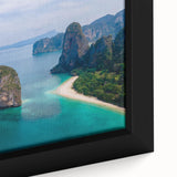 Extra large framed canvas featuring a textured, colorful Thai landscape in muted tones, ideal for living room decor.