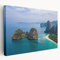 Large canvas print of a serene Thai landscape in muted green and blue tones, ideal for kitchen wall art.