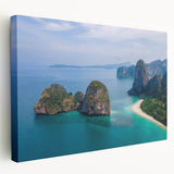 Large canvas print of a serene Thai landscape in muted green and blue tones, ideal for kitchen wall art.