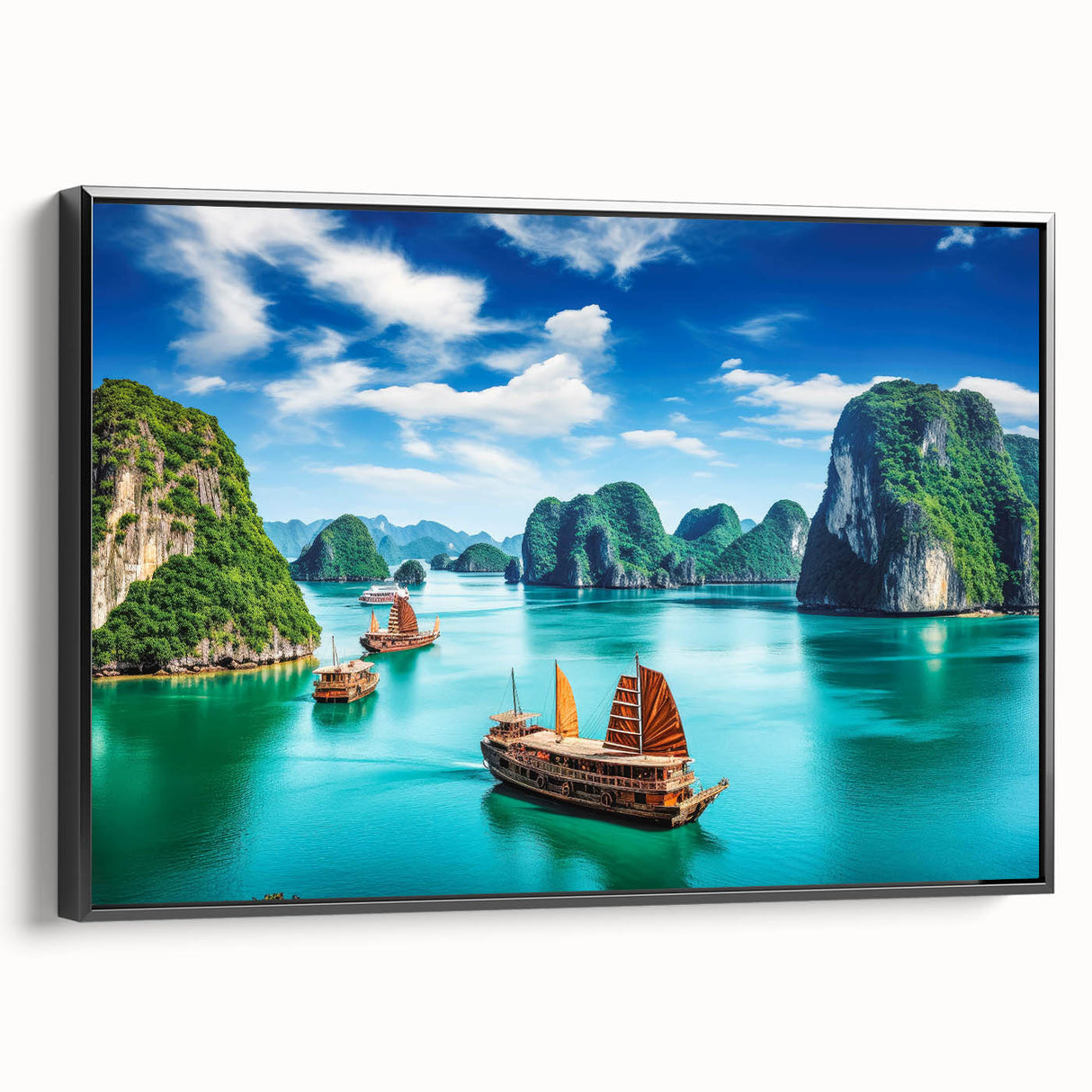 Black and white framed canvas depicting a vintage-style Vietnamese landscape, ideal for bedroom wall decor.