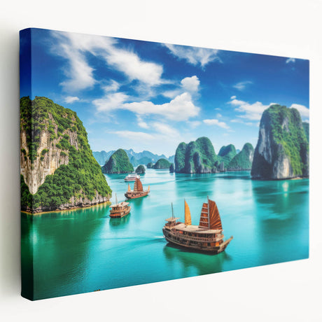 Large canvas print depicting a tranquil Vietnamese rice paddy in soft green and blue tones, suitable for kitchen wall art.