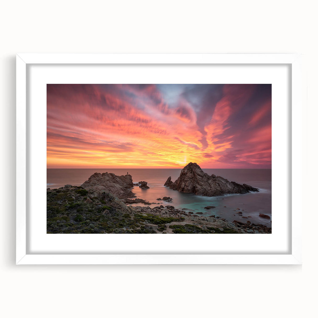 Extra large abstract art print depicting textured scenery of Perth, Australia in muted earth tones on a white framed canvas.