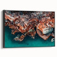 Black and white framed canvas featuring a vintage-style Tasmanian landscape, ideal for bedroom wall decor.