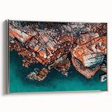 Framed canvas showing a vintage-style Tasmanian landscape in muted black and grey tones, ideal for bedroom wall art.