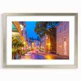 Textured abstract art print of a Quebec scenery in muted earth tones, framed with a silver mat, suitable for bedroom decor.