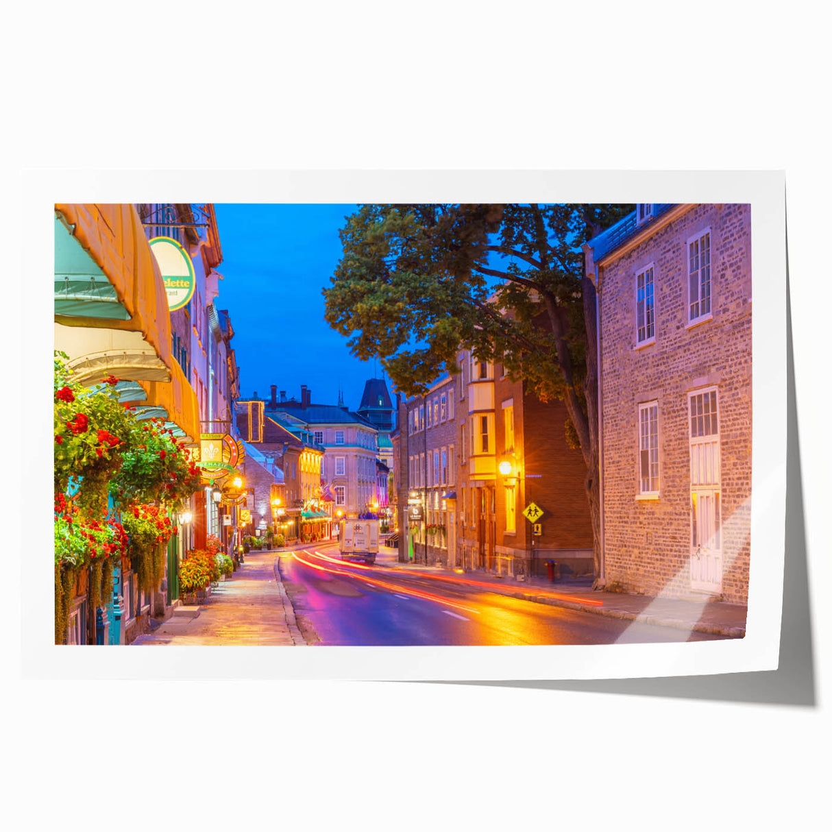 Rolled print of Quebec scenery with vibrant green and blue tones, ideal for art wall dining room.