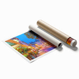 Extra large rolled print of Quebec scenery with vibrant floral accents, ideal for classy bathroom wall art.