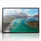 Large abstract wall art depicting Yukon scenery in muted earth tones on a black framed acrylic.