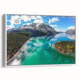 Vintage poster art of Yukon scenery on extra large framed canvas, featuring colorful art on black background.