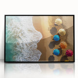 Large abstract wall art featuring a Caribbean scenery in acrylic, framed in black, ideal for modern art wall decor.