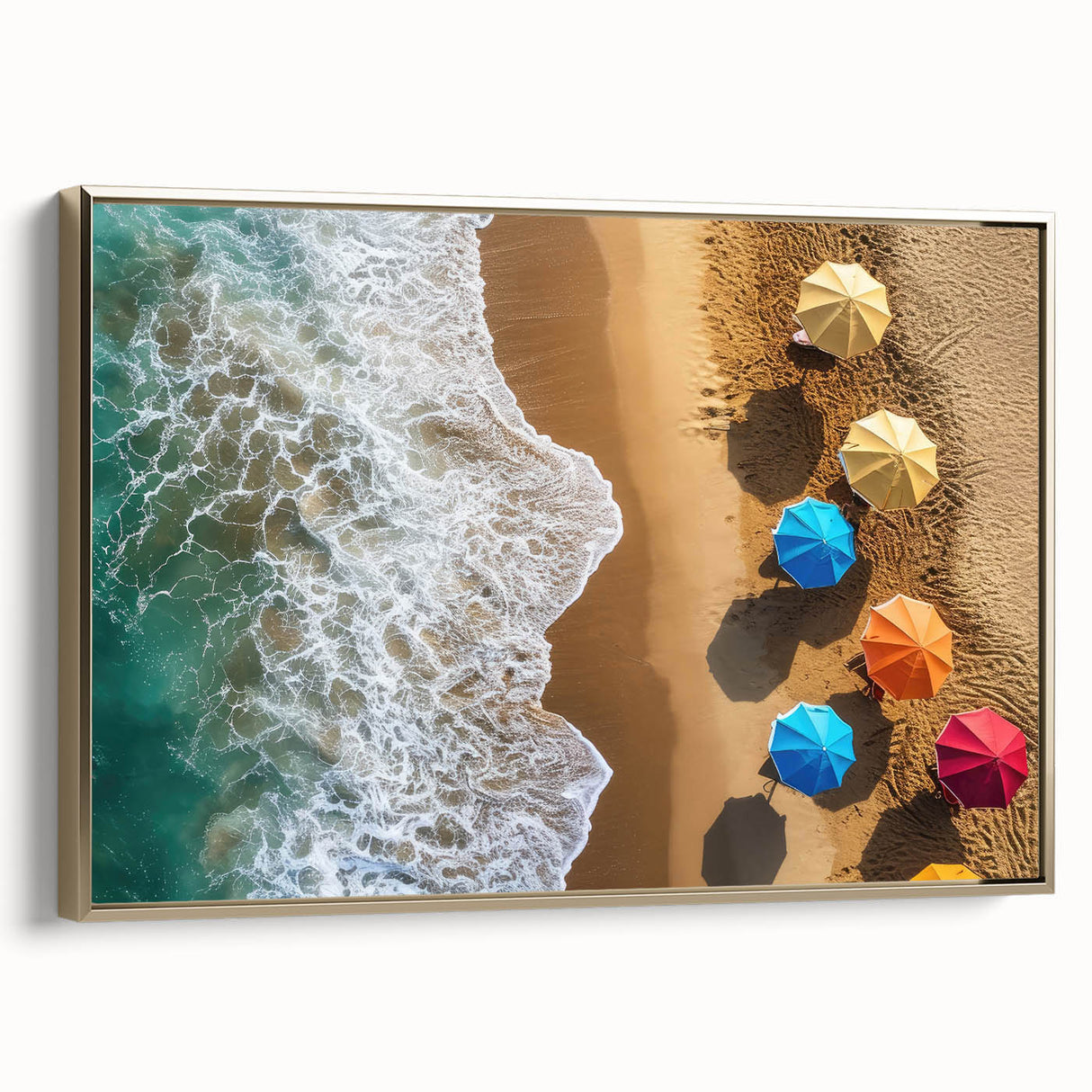 Vintage poster art of a Caribbean scene on framed canvas, featuring vibrant colors and a black border.
