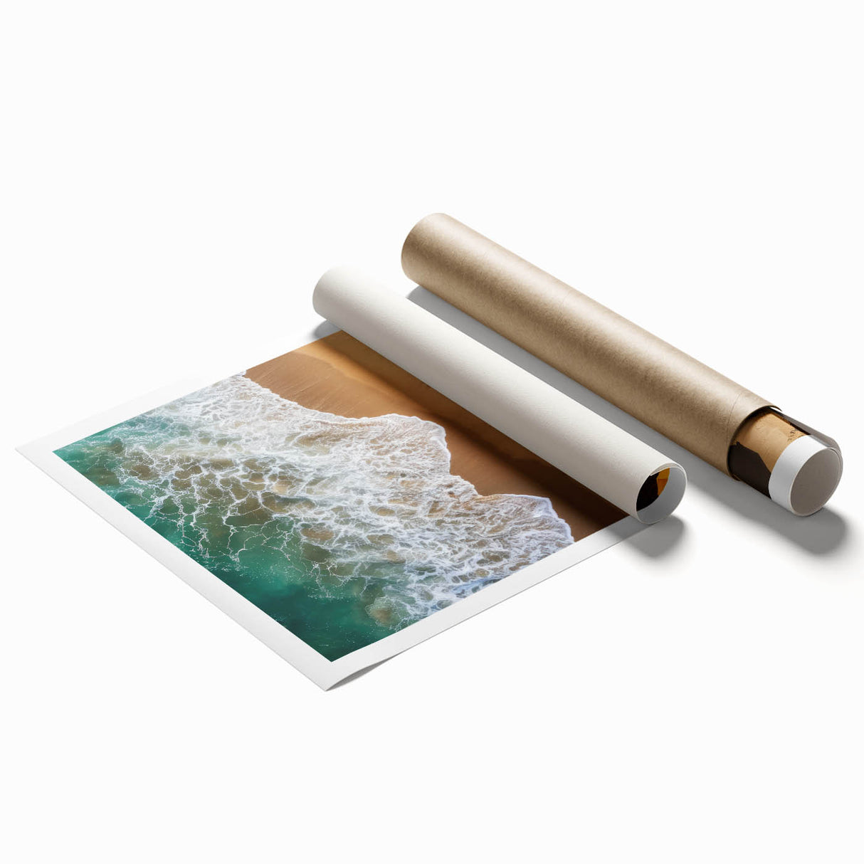 Extra large rolled print of a Caribbean scenery with vibrant green and blue tones, ideal for classy bathroom wall art.