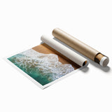 Extra large rolled print of a Caribbean scenery with vibrant green and blue tones, ideal for classy bathroom wall art.