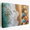 Large canvas print of a Caribbean beach scene with vibrant blue and turquoise hues, ideal for kitchen wall art.