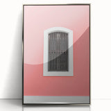 Large art print of a Caribbean Puerto Rican scenery in mid-century modernist style on silver-framed acrylic.