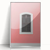 Mid-century modernist art of a Caribbean beach scene in muted blue tones on a framed acrylic, ideal for nursery wall decor.