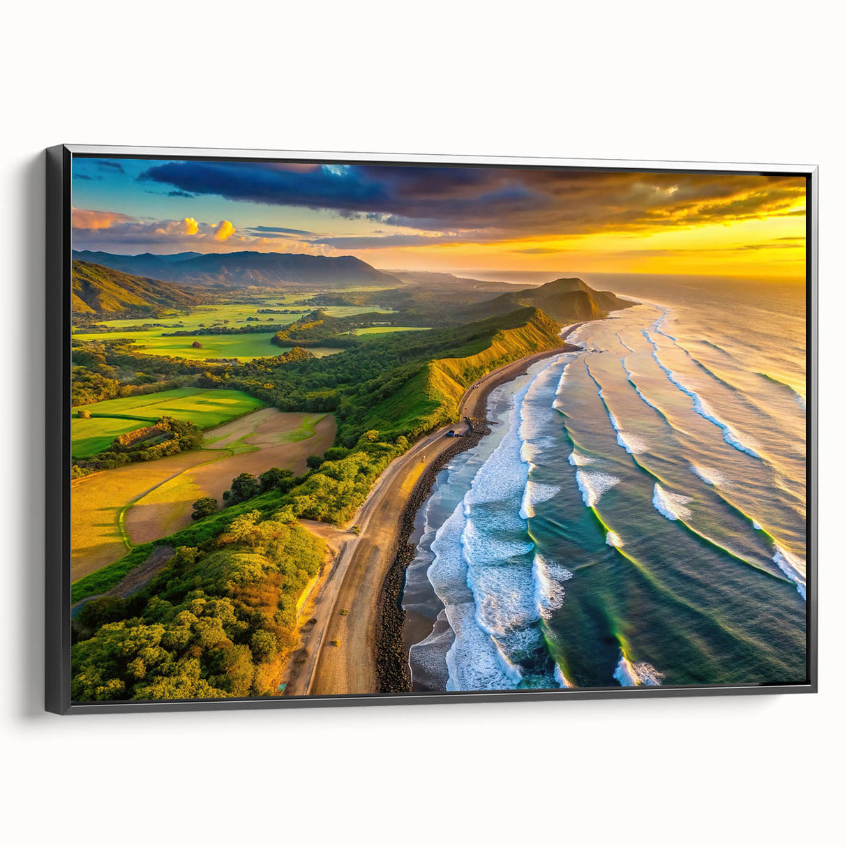 Black and white framed canvas of a vintage El Salvador landscape, ideal for bedroom wall art.