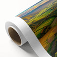 Art deco poster of a Salvadoran landscape in muted earth tones on rolled canvas, ideal for nursery wall art.