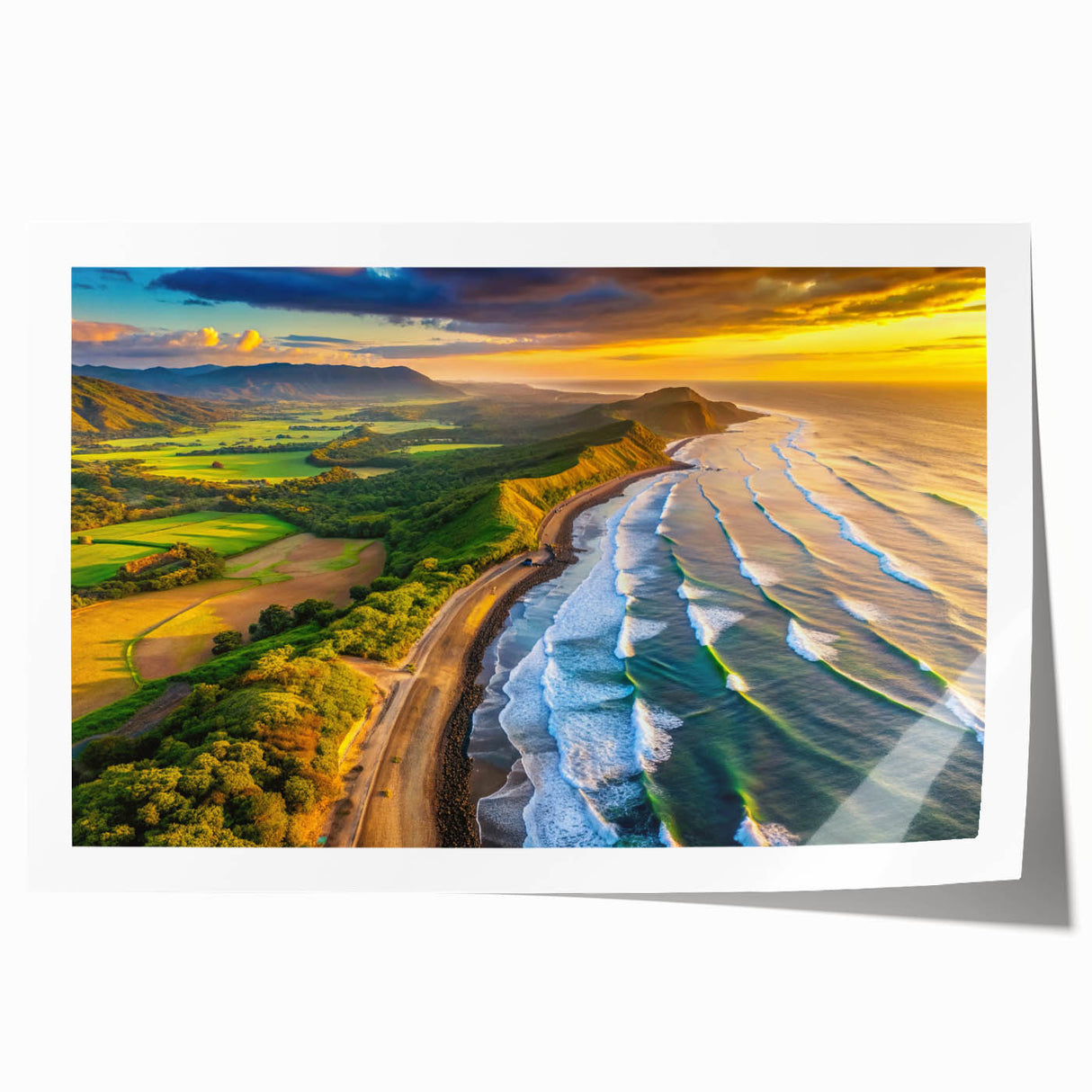 Extra large rolled print of a vibrant, floral Salvadoran landscape, ideal for dining room wall decor.