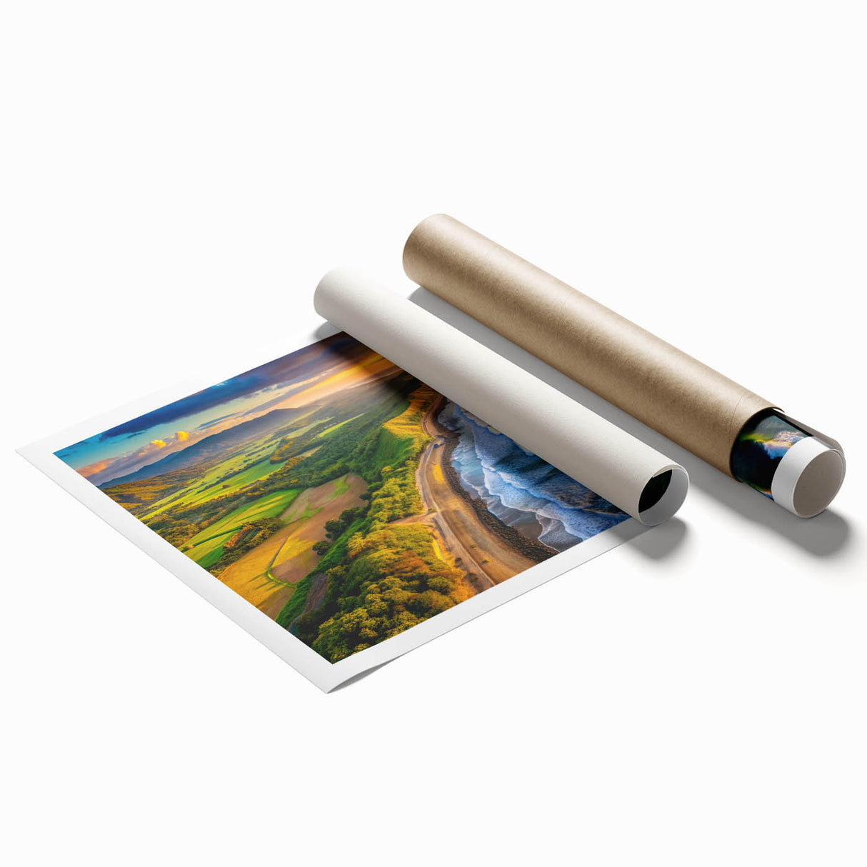 Extra large rolled print of El Salvador scenery with vibrant floral elements.