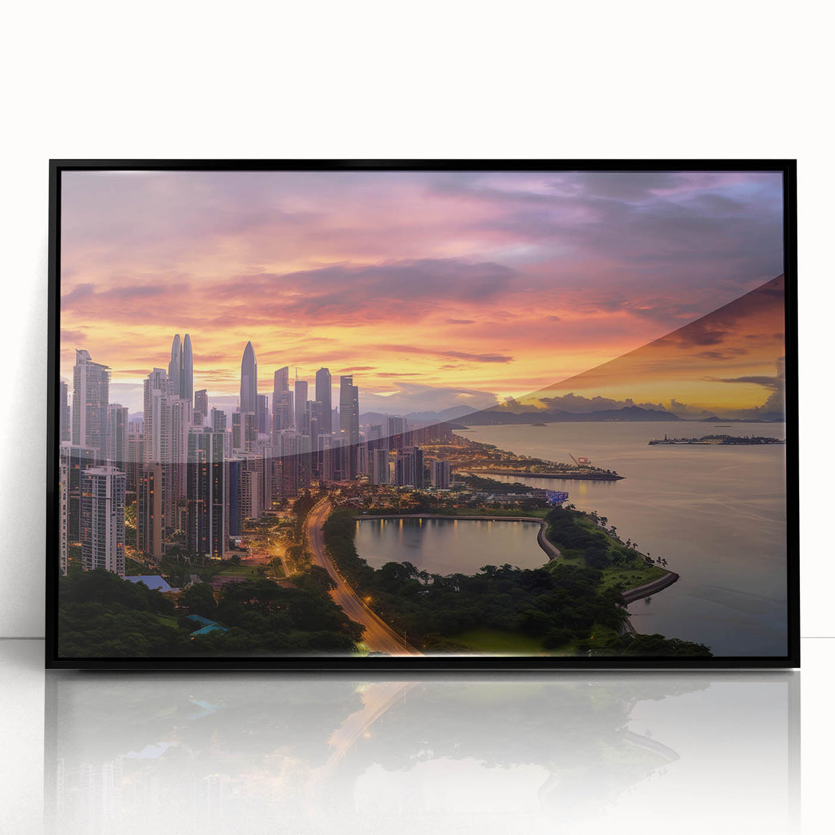 Large abstract wall art depicting a vibrant, colorful Central American scene on a framed acrylic panel.