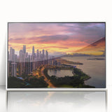 Art deco poster of Panama scenery in muted earth tones on a white framed acrylic, suited for modern art wall decor.