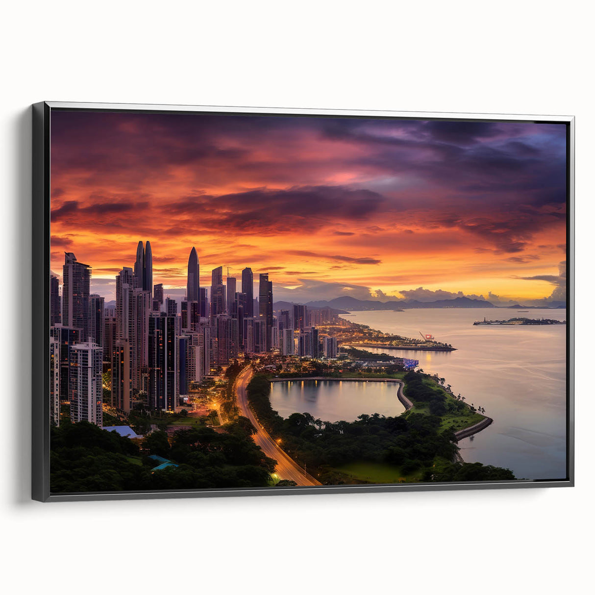 Black and white framed canvas of a vintage Panama landscape, ideal for bedroom wall art.