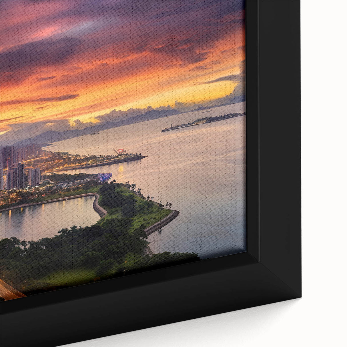 Black wall art featuring a textured, colorful Central American scenery on a framed canvas, ideal for living room decor.