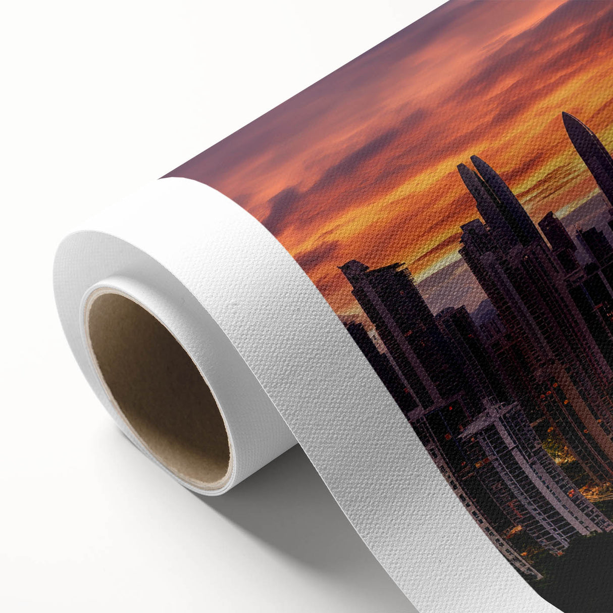 Art deco poster of a Central American scenery in muted green and brown tones, printed on rolled canvas.