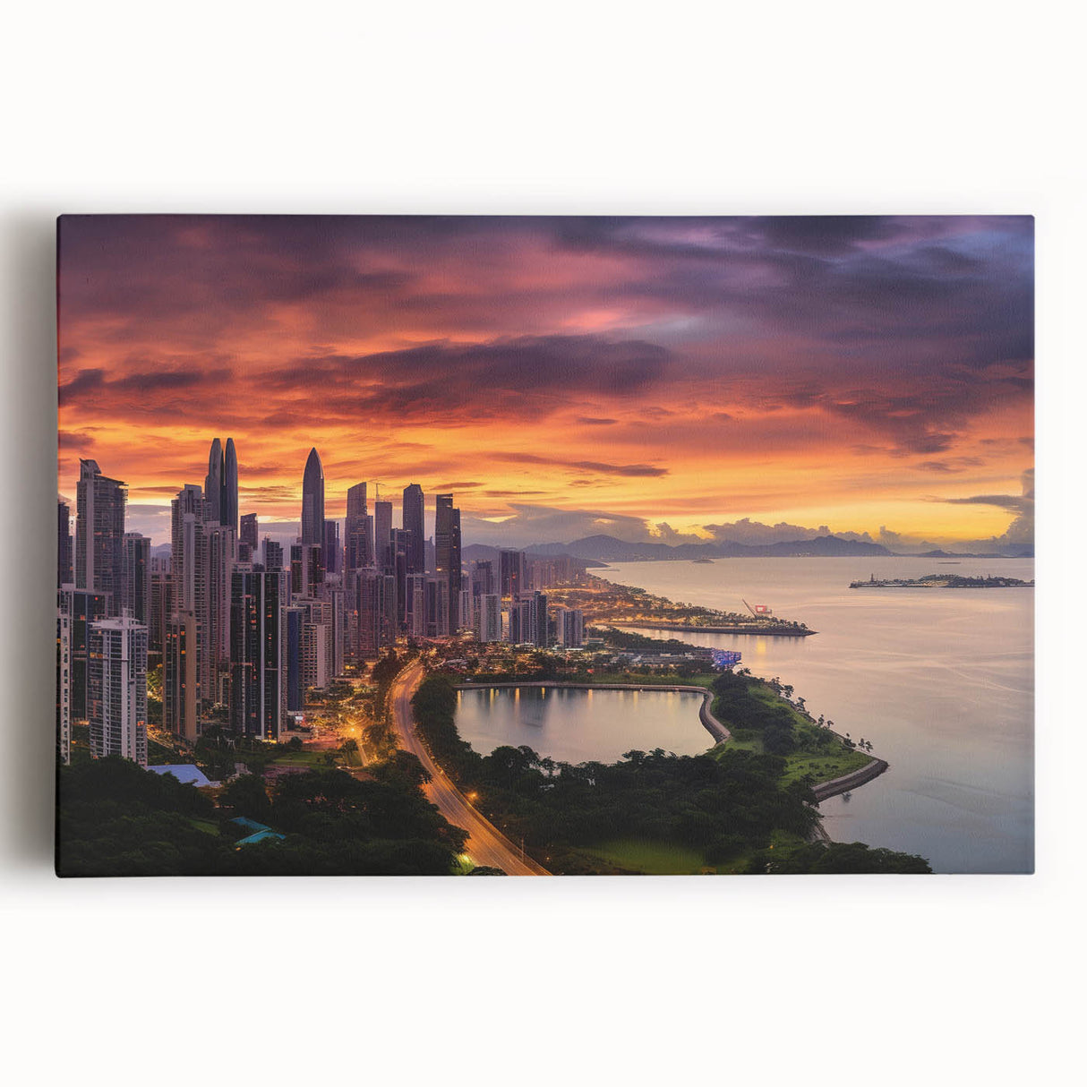Black and white stretched canvas of Panama scenery, ideal for kitchen art with large format and minimalist style.