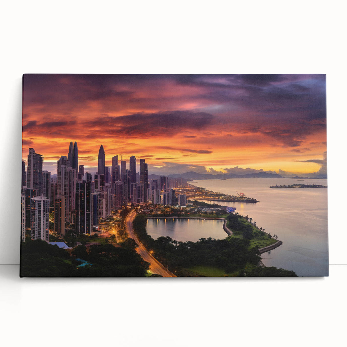 Black and white panoramic photo of Panama skyline on stretched canvas, ideal for kitchen wall art.
