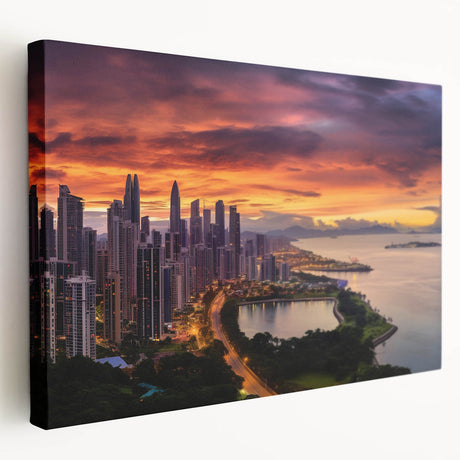 Panama landscape on large stretched canvas, featuring lush greenery and a river, in natural and earthy tones.