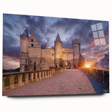 Large abstract depiction of a European scenery in muted earth tones on acrylic glass, ideal for bedroom or dining room art.