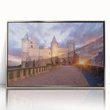 Large art print of a European landscape in muted earth tones on a silver-framed acrylic, ideal for modern art wall decor.