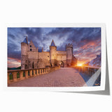 Extra large rolled print of a European scenery with floral elements in muted earth tones, suitable for dining room walls.