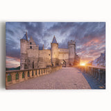 Black and white stretched canvas of a Belgian cityscape, ideal for kitchen wall art or bedroom ambiance.