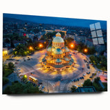 Large abstract wall art of a European landscape in muted earth tones, printed on acrylic glass.