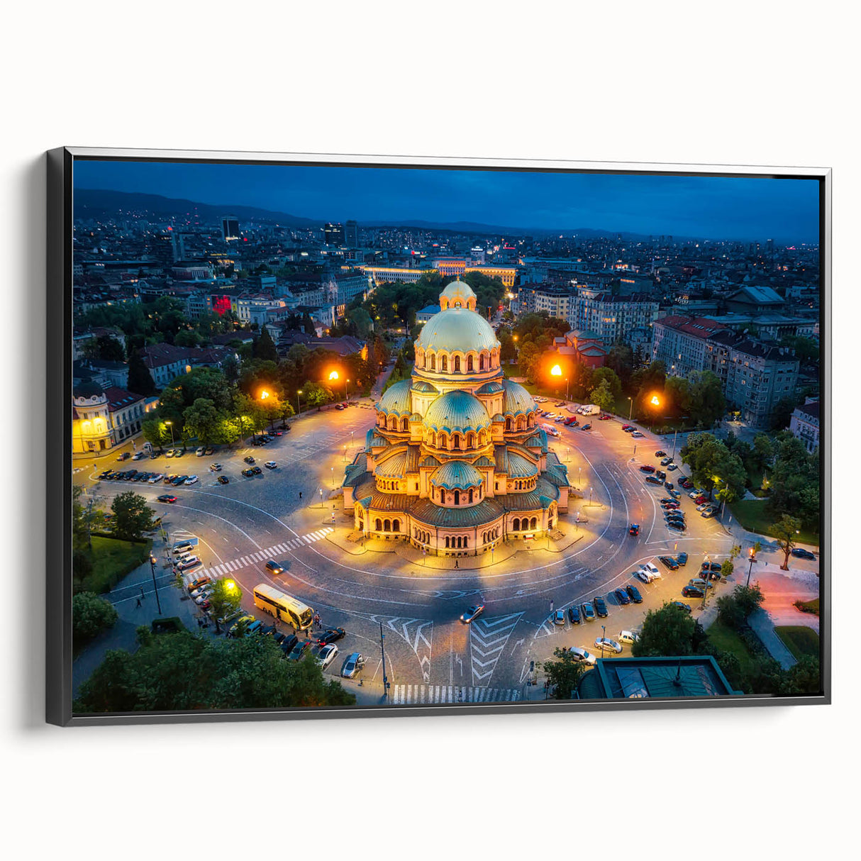 Black and white framed canvas featuring a vintage landscape of a Bulgarian scenery, ideal for bedroom wall decor.