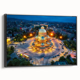 Black and white framed canvas featuring a vintage landscape of a Bulgarian scenery, ideal for bedroom wall decor.