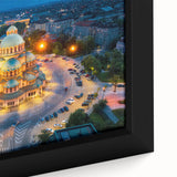 Textured black wall art featuring a colorful Bulgarian landscape on extra large framed canvas, ideal for living room decor.