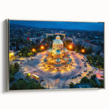 Landscape art painting of a European Bulgarian scene in vibrant colors on a framed canvas, ideal for living room decor.