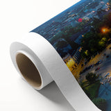 Art deco poster of a European scenery in muted pastel tones, rolled canvas, ideal for nursery wall art.