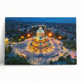 Black and white photo of a European street scene on large stretched canvas, suitable for kitchen wall art.