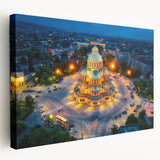 Large canvas print depicting a scenic European Bulgarian landscape in soft, earthy tones, ideal for kitchen wall art.