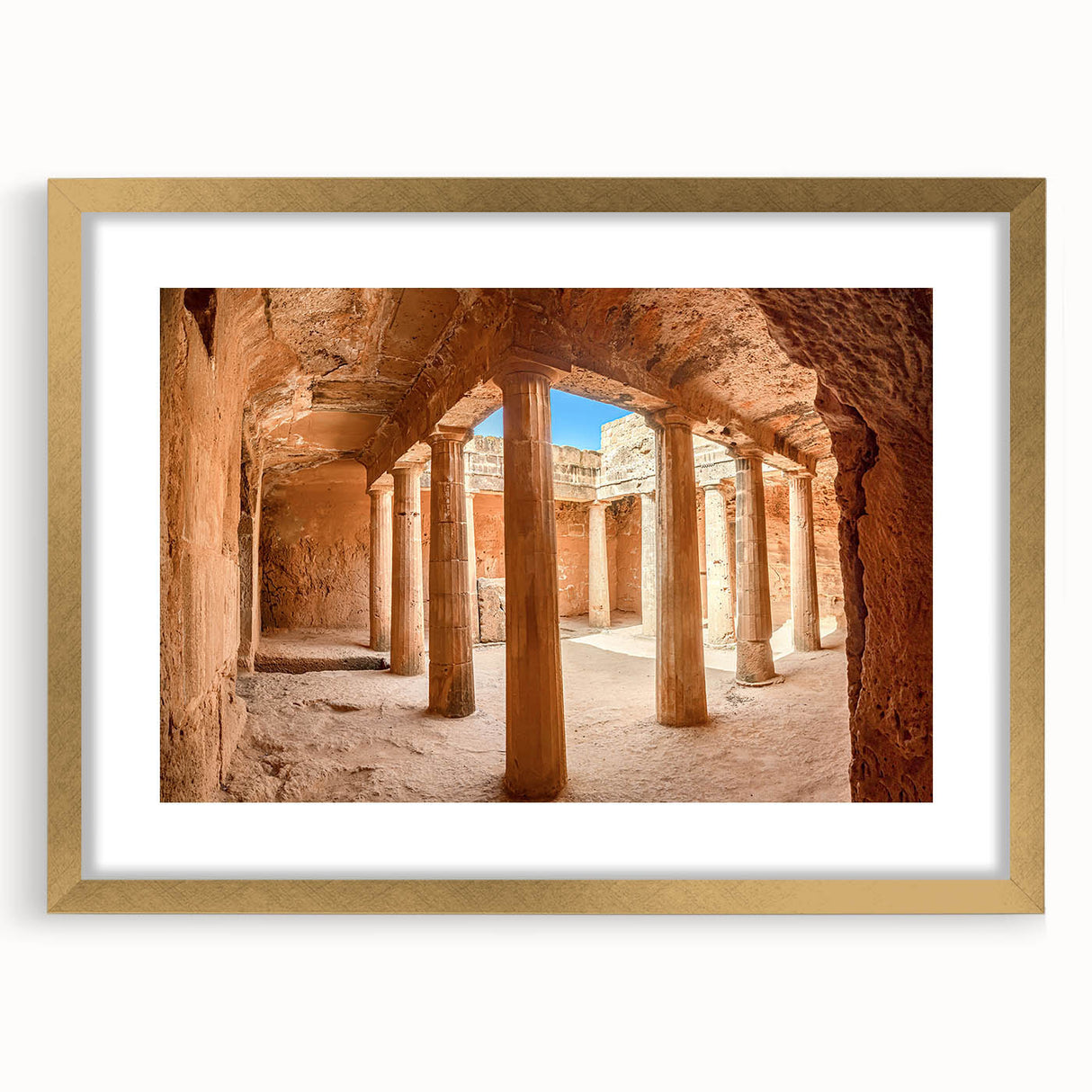 Abstract art print of a European landscape in muted earth tones on a framed canvas, suitable for dining room decor.