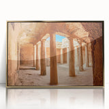 Art Deco style poster of a European Cyprus landscape in gold and blue hues, framed acrylic, ideal for modern art wall decor.