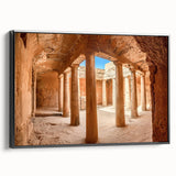 Black and white framed canvas of a vintage-style Cyprus landscape, ideal for bedroom wall decor.