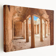 Large stretched canvas depicting a serene Cyprus landscape in muted earth tones, ideal for kitchen wall art.